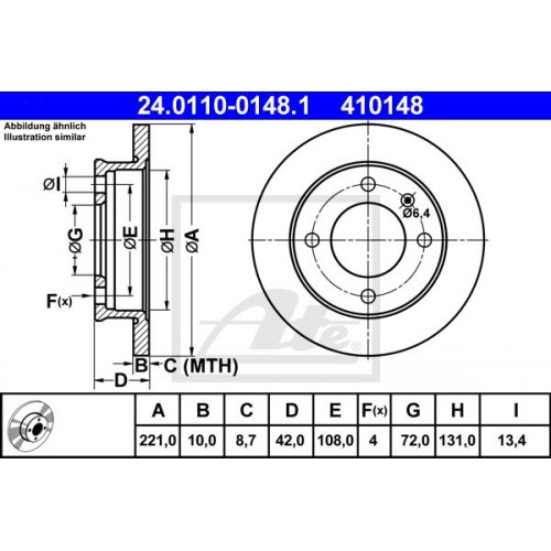 Δισκόπλακες FORD FIESTA 1978 - 1983 ( Mk1 )( GFBT ) ATE 24.0110-0148.1 Δισκόπλακες FORD FIESTA 1978 - 1983 ( Mk1 )( GFBT ) ATE 24.0110-0148.1
