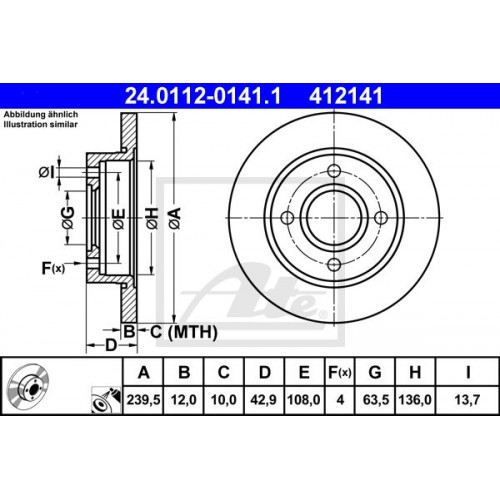 Δισκόπλακες FORD KA 1997 - 2008 ( RB ) ATE 24.0112-0141.1