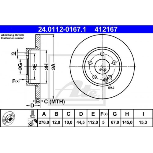 Δισκόπλακες MERCEDES A CLASS 2004 - 2008 ( W169 ) ATE 24.0112-0167.1 Δισκόπλακες MERCEDES A CLASS 2004 - 2008 ( W169 ) ATE 24.0112-0167.1