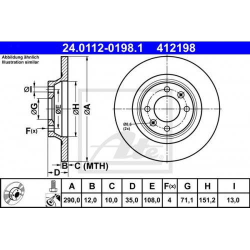 Δισκόπλακες PEUGEOT 308 2008 - 2012 ATE 24.0112-0198.1 Δισκόπλακες PEUGEOT 308 2008 - 2012 ATE 24.0112-0198.1