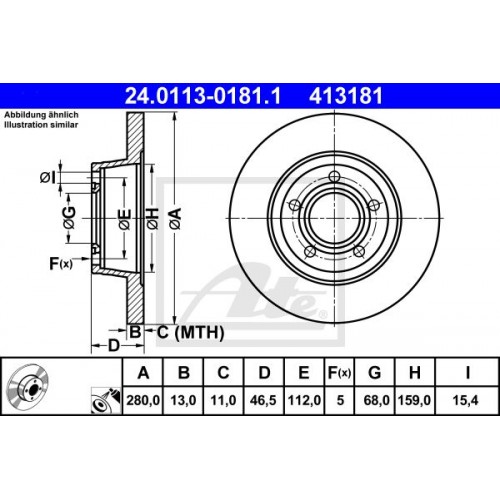 Δισκόπλακες AUDI A4 1995 - 1998 ( 8D ) ATE 24.0113-0181.1