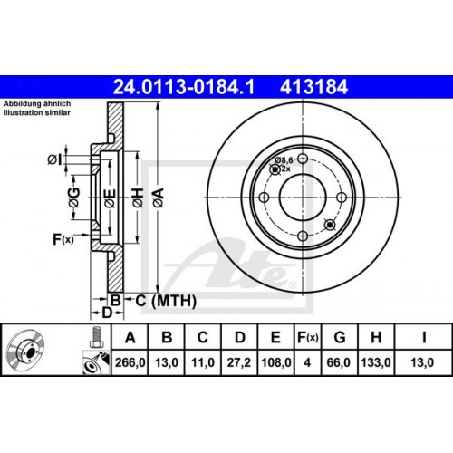 Δισκόπλακες PEUGEOT PARTNER Combispace 1996 - 2002 ATE 24.0113-0184.1