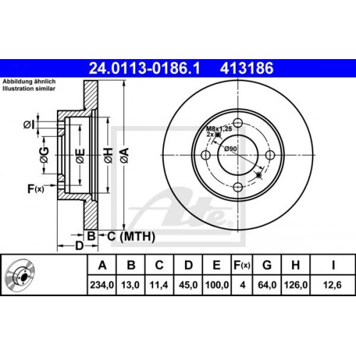 Δισκόπλακες MITSUBISHI LANCER 1992 - 1995 ( CB ) ATE 24.0113-0186.1 Δισκόπλακες MITSUBISHI LANCER 1992 - 1995 ( CB ) ATE 24.0113-0186.1