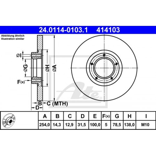Δισκόπλακες FORD TRANSIT 1987 - 1991 ( T_ _ ) ATE 24.0114-0103.1