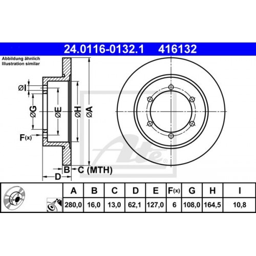Δισκόπλακες NISSAN CABSTAR 2008 - 2017 ATE 24.0116-0132.1 Δισκόπλακες NISSAN CABSTAR 2008 - 2017 ATE 24.0116-0132.1