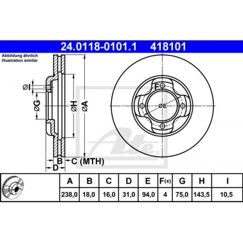 Δισκόπλακες MAZDA 323 1986 - 1989 ATE 24.0118-0101.1