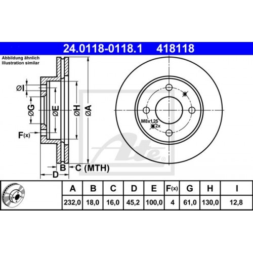 Δισκόπλακες NISSAN ALMERA 1995 - 1998 ( N15 ) ATE 24.0118-0118.1