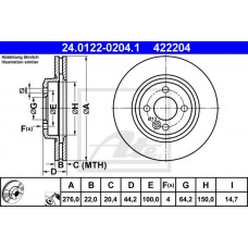 Δισκόπλακες MINI COOPER 2002 - 2004 ATE 24.0122-0204.1