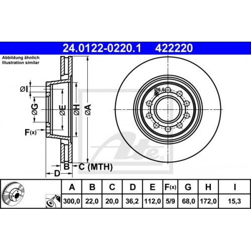 Δισκόπλακες AUDI A4 2005 - 2008 ( 8E )( 8H ) ATE 24.0122-0220.1