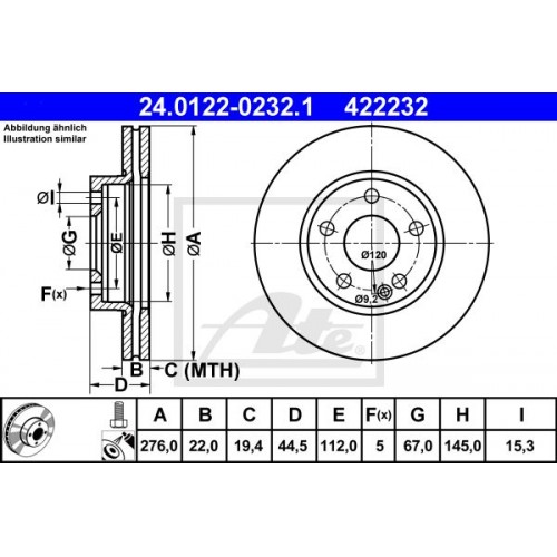 Δισκόπλακες MERCEDES A CLASS 2004 - 2008 ( W169 ) ATE 24.0122-0232.1