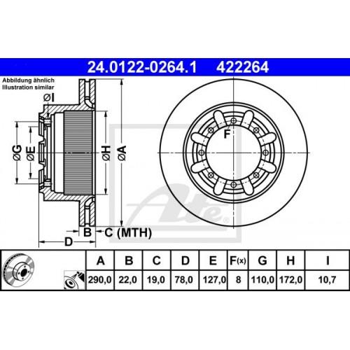 Δισκόπλακες NISSAN CABSTAR 2008 - 2017 ATE 24.0122-0264.1