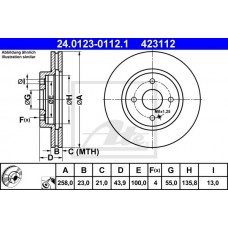 Δισκόπλακες MAZDA 2 2007 - 2010 ( DE ) ATE 24.0123-0112.1