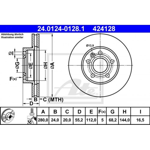 Δισκόπλακες VW TRANSPORTER MULTIVAN 1990 - 2003 ( 53I ) CARAVELLE ATE 24.0124-0128.1 Δισκόπλακες VW TRANSPORTER MULTIVAN 1990 - 2003 ( 53I ) CARAVELLE ATE 24.0124-0128.1