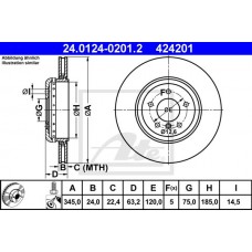 Δισκόπλακες BMW 5 Series 2003 - 2007 ( E60/1 ) ATE 24.0124-0201.2