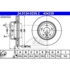 Δισκόπλακες BMW 5 Series 2010 - 2014 (F10) (F11) ATE 24.0124-0239.2