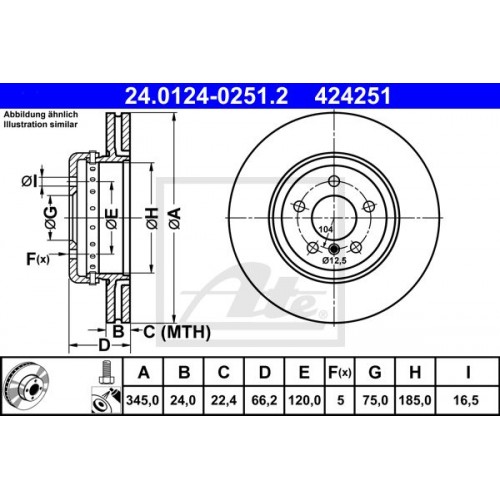 Δισκόπλακες BMW 3 Series 2012 - 2014 ( F30/31/34 ) ATE 24.0124-0251.2