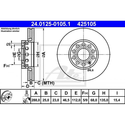 Δισκόπλακες AUDI 100 1991 - 1995 ( 4A ) ( C4 ) ATE 24.0125-0105.1 Δισκόπλακες AUDI 100 1991 - 1995 ( 4A ) ( C4 ) ATE 24.0125-0105.1