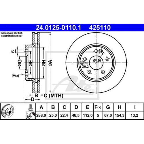 Δισκόπλακες MERCEDES C CLASS 2000 - 2003 ( W203 ) ATE 24.0125-0110.1