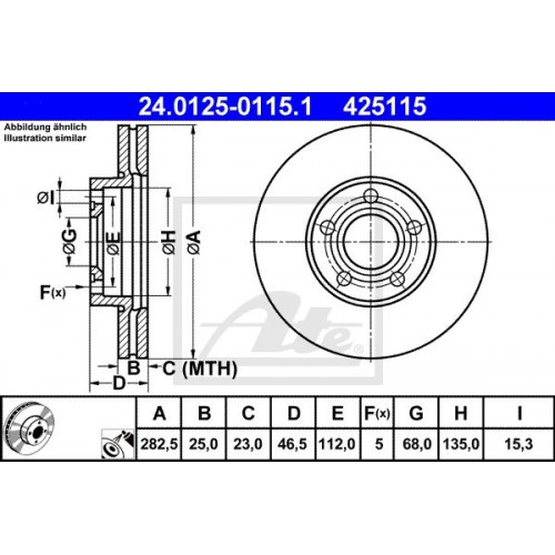 Δισκόπλακες VW PASSAT 2000 - 2005 ( 3B3 ) ATE 24.0125-0115.1
