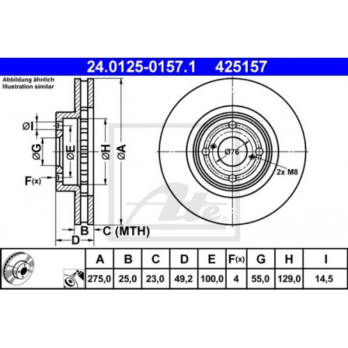 Δισκόπλακες TOYOTA COROLLA 2002 - 2004 ( E120 ) ATE 24.0125-0157.1