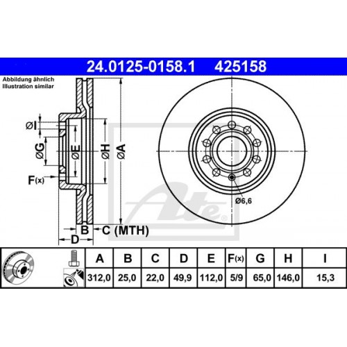 Δισκόπλακες VW GOLF 2004 - 2008 ( Mk5 ) ATE 24.0125-0158.1