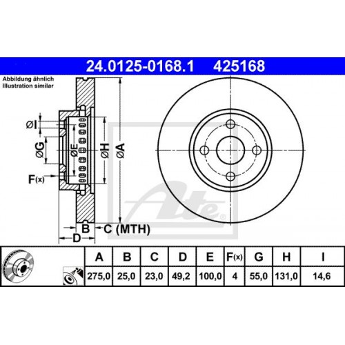 Δισκόπλακες TOYOTA COROLLA 2002 - 2004 ( E120 ) ATE 24.0125-0168.1