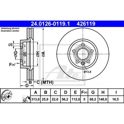 Δισκόπλακες VW SHARAN 2000 - 2010 ( 7M ) ATE 24.0126-0119.1