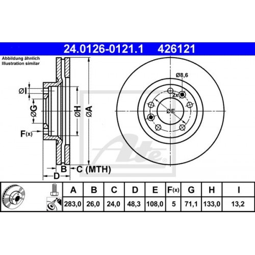 Δισκόπλακες PEUGEOT 407 2004 - 2008 ( 6D_ ) ATE 24.0126-0121.1
