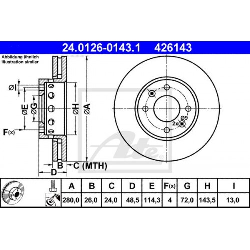 Δισκόπλακες KIA CARENS 2000 - 2006 ATE 24.0126-0143.1