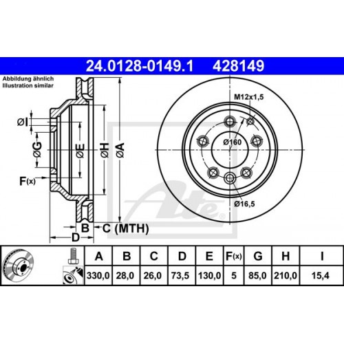 Δισκόπλακες VW TOUAREG 2003 - 2007 ( 7L ) ATE 24.0128-0149.1 Δισκόπλακες VW TOUAREG 2003 - 2007 ( 7L ) ATE 24.0128-0149.1