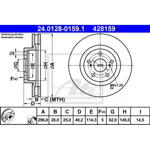 Δισκόπλακες TOYOTA AURIS 2007 - 2010 ( E150 ) ATE 24.0128-0159.1 Δισκόπλακες TOYOTA AURIS 2007 - 2010 ( E150 ) ATE 24.0128-0159.1