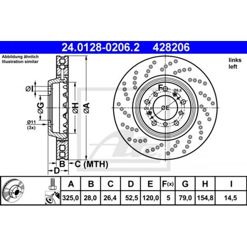 Δισκόπλακες BMW 3 Series 2003 - 2005 ( E46 F/L ) ATE 24.0128-0206.2