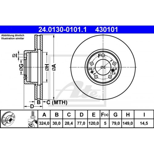 Δισκόπλακες BMW 5 Series 2000 - 2003 ( E39 F/L ) ATE 24.0130-0101.1