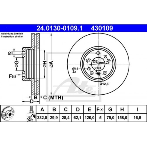 Δισκόπλακες BMW X3 2004 - 2007 ( Ε83 ) ATE 24.0130-0109.1
