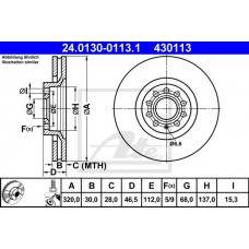 Δισκόπλακες AUDI A4 2005 - 2008 ( 8E )( 8H ) ATE 24.0130-0113.1