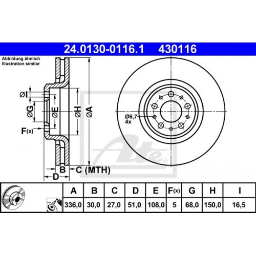 Δισκόπλακες VOLVO XC90 2003 - 2006 ATE 24.0130-0116.1