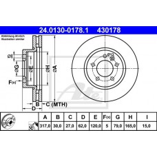 Δισκόπλακες LANDROVER DISCOVERY 2004 - 2009 ( LA ) III ATE 24.0130-0178.1