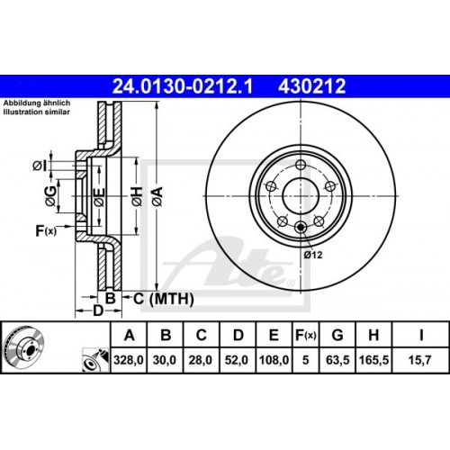 Δισκόπλακες VOLVO XC60 2008 - 2013 ATE 24.0130-0212.1 Δισκόπλακες VOLVO XC60 2008 - 2013 ATE 24.0130-0212.1