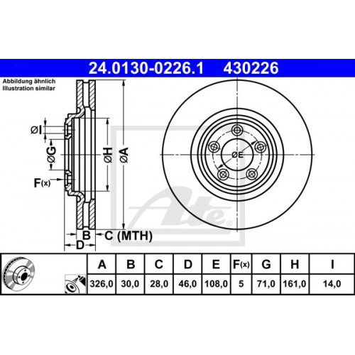 Δισκόπλακες JAGUAR XF 2008 - 2012 ( X250 ) ATE 24.0130-0226.1 Δισκόπλακες JAGUAR XF 2008 - 2012 ( X250 ) ATE 24.0130-0226.1