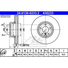 Δισκόπλακες BMW 3 Series 2012 - 2014 ( F30/31/34 ) ATE 24.0130-0233.2