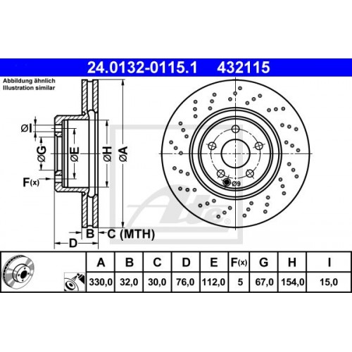 Δισκόπλακες MERCEDES S CLASS 1998 - 2002 ( W220 ) ATE 24.0132-0115.1 Δισκόπλακες MERCEDES S CLASS 1998 - 2002 ( W220 ) ATE 24.0132-0115.1