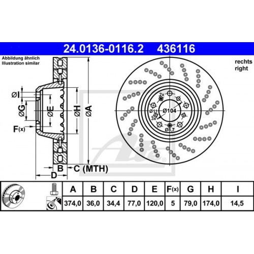 Δισκόπλακες BMW 5 Series 2003 - 2007 ( E60/1 ) ATE 24.0136-0116.2