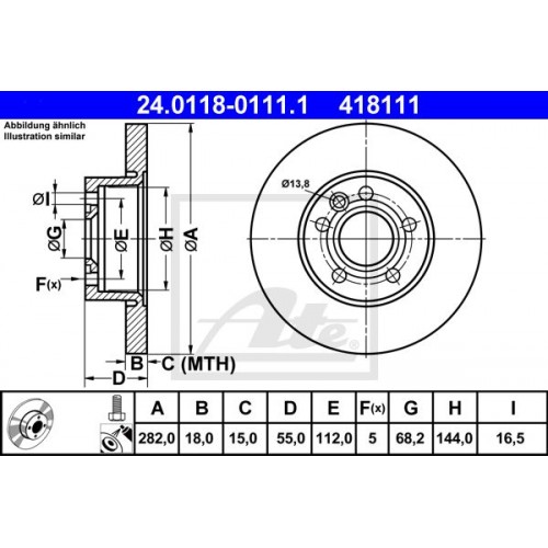 Δισκόπλακες VW TRANSPORTER MULTIVAN 1990 - 2003 ( 53I ) CARAVELLE ATE 24.0118-0111.1