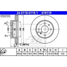 Δισκόπλακες NISSAN ALMERA 1995 - 1998 ( N15 ) ATE 24.0118-0118.1