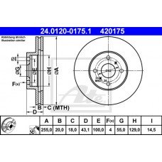 Δισκόπλακες TOYOTA YARIS 2003 - 2006 ( XP10 ) ATE 24.0120-0175.1