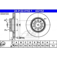 Δισκόπλακες VW PASSAT 1997 - 2000 ( 3B2 ) ATE 24.0122-0152.1