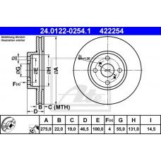 Δισκόπλακες TOYOTA YARIS 2006 - 2009 ( KL9 ) ATE 24.0122-0254.1