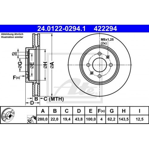 Δισκόπλακες KIA RIO 2011 - 2014 ATE 24.0122-0294.1 Δισκόπλακες KIA RIO 2011 - 2014 ATE 24.0122-0294.1