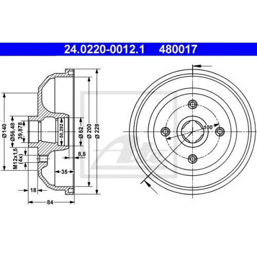 Ταμπούρο OPEL CORSA 1985 - 1990 ( A ) ATE 24.0220-0012.1
