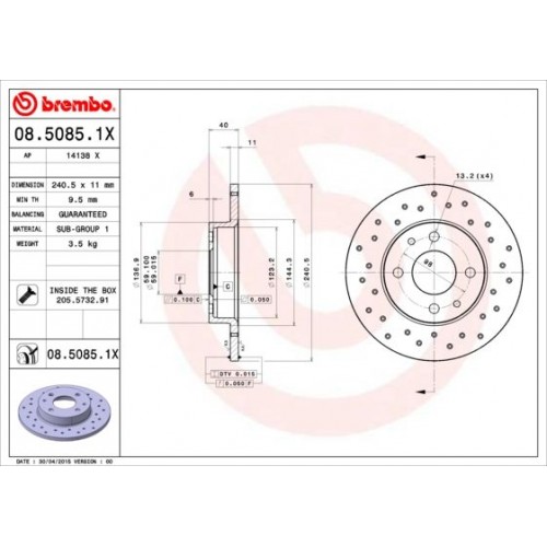Δισκόπλακες FIAT MAREA 1996 - 2002 ( 185 ) BREMBO 08.5085.1X Δισκόπλακες FIAT MAREA 1996 - 2002 ( 185 ) BREMBO 08.5085.1X